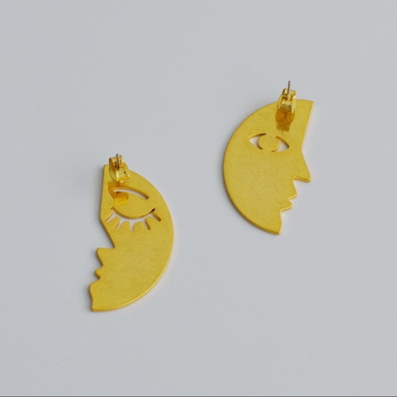 NWOT Madewell Paired Faces Metallic Gold Earrings - Picture 4 of 5